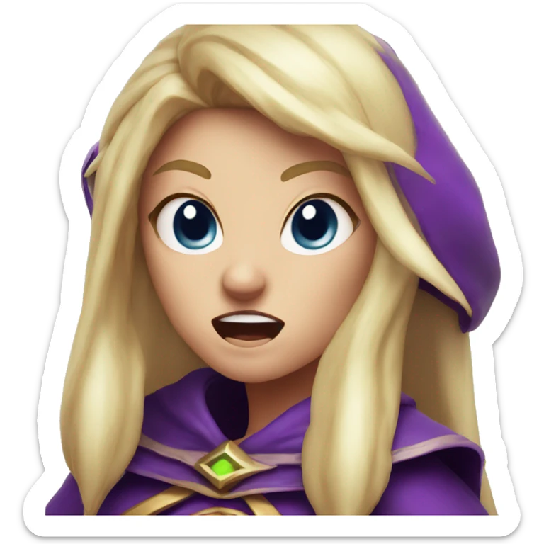 enraged angry, Noble female Elf with Elf ears and blonde hair and purple robes sticker