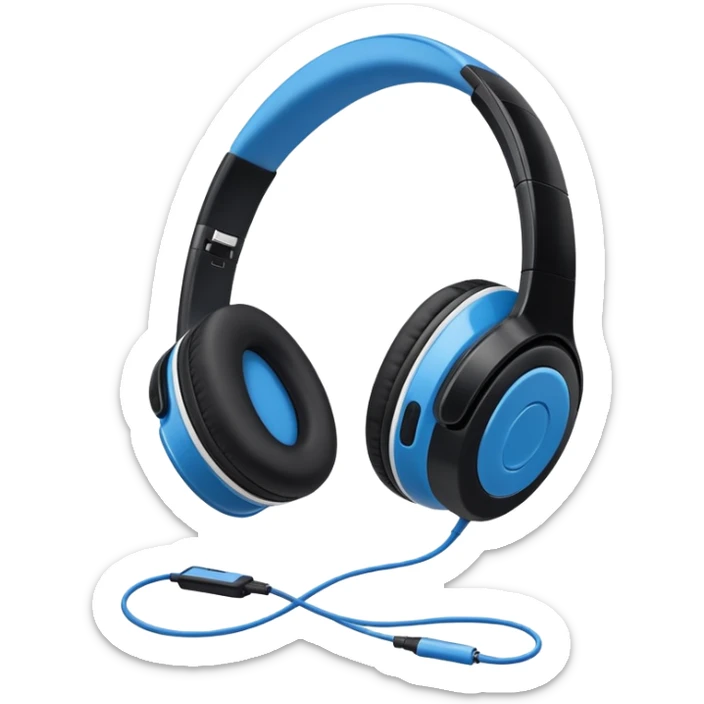 A side profile view of a pair of Black and blue and white wireless headphones sticker