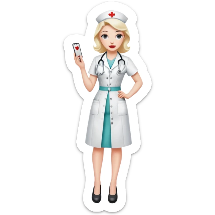 feminine doctor full body, pale skin, nurse pin up clothes sticker