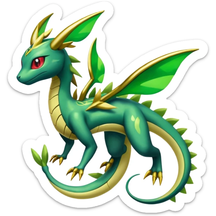 Shiny 4-legged Electrike-Rayquaza-Flygon-Virizion-Zygarde-Leafeon-fusion, full body sticker