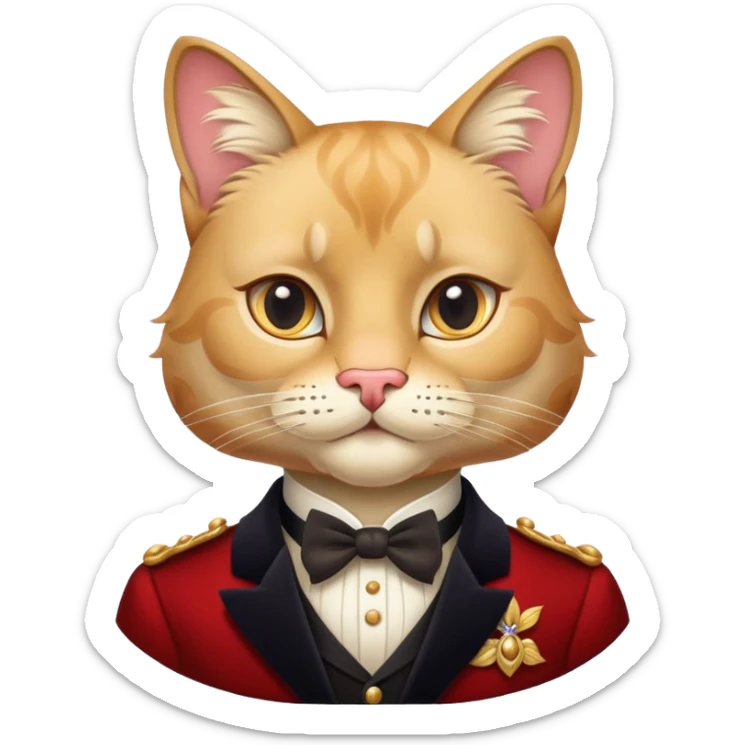 She looks like a regal, velvet-coated aristocat with a perfectly groomed mustache, staring through you with calm authority and a hint of theatrical mischief. sticker