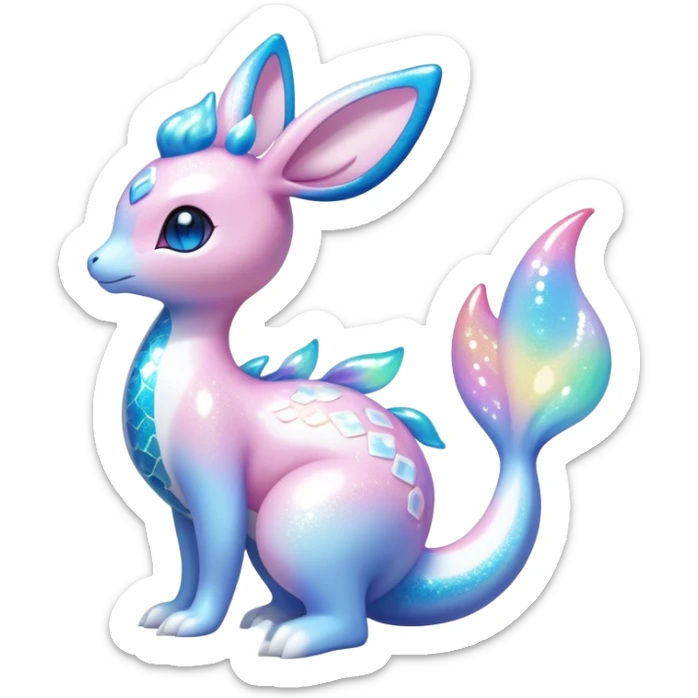 Shiny Exotic Colorful Ethereal Sparkly Sylveon-Lapras-Amaura-Aurorus-Fakémon-hybrid-creature (full body)  sticker