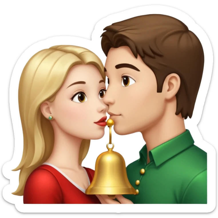 a handsome man and a pretty woman kiss Christmas bell sticker