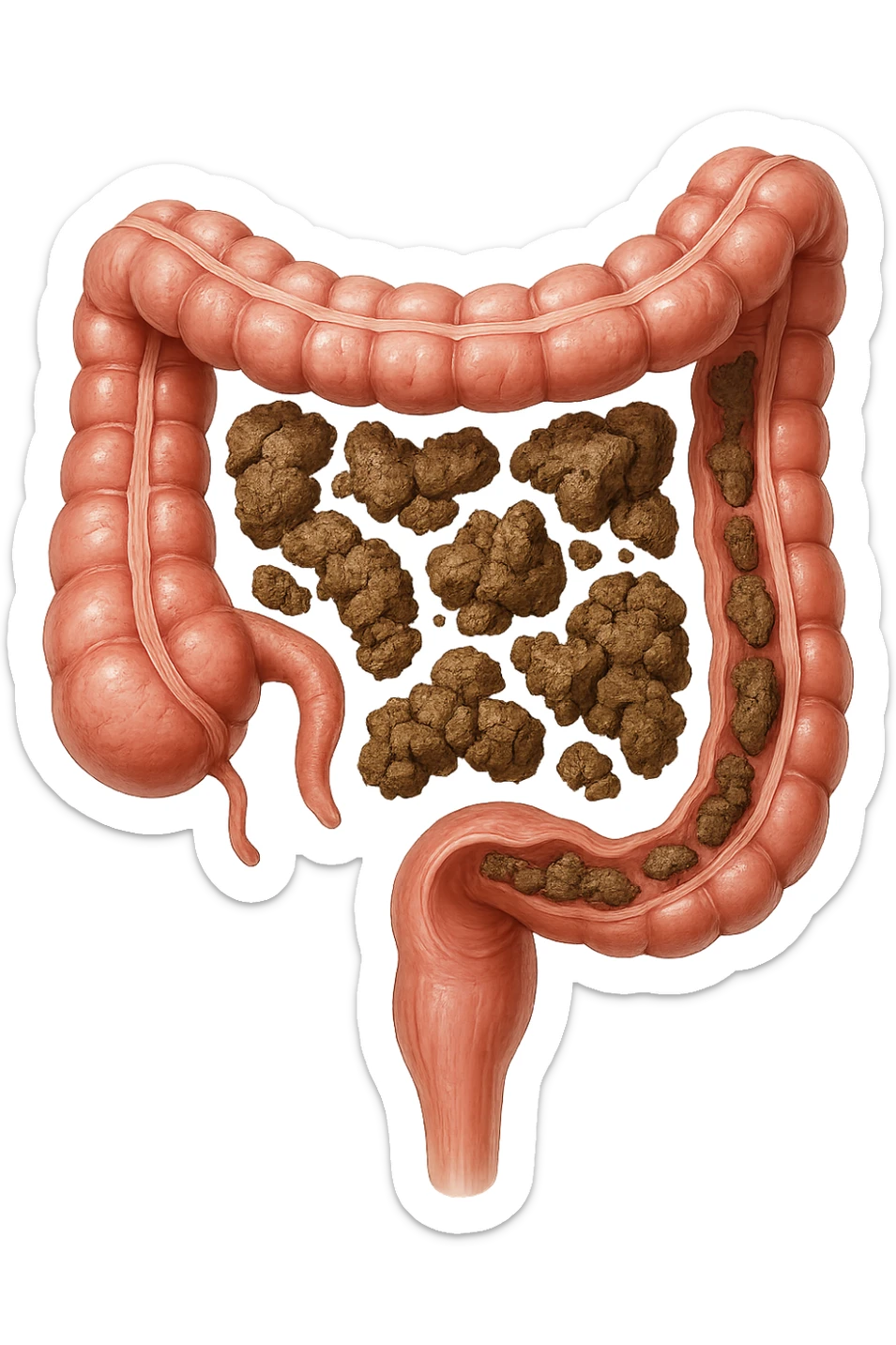 intestino umano anatomico realistico con feci spezzettate iperrealistiche sotto sticker
