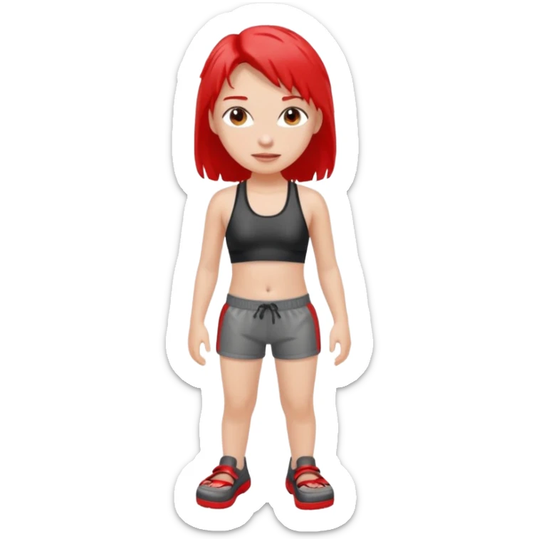 girl with wet hair and black sports bra and grey shorts is wearing red crocs  sticker
