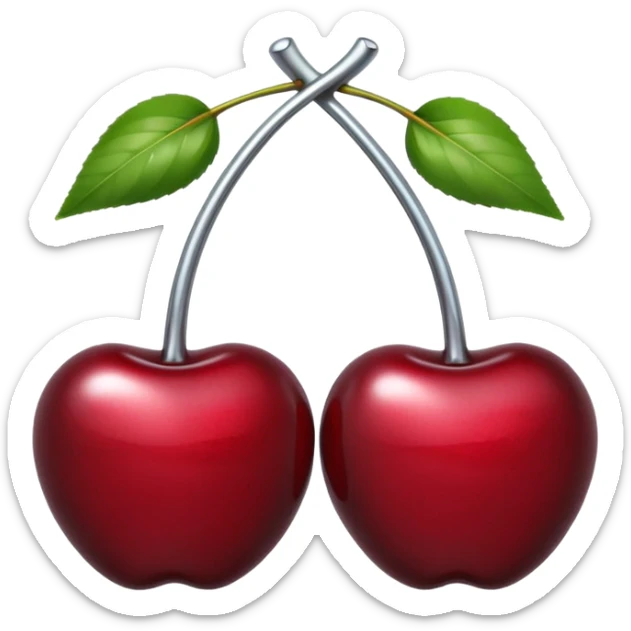 A pair of cherries emoji made of liquid silver chrome, smooth rounded shapes, glossy metallic surface, subtle sensual vibe, luxury sexy aesthetic, iOS emoji style, centered, clean white background sticker