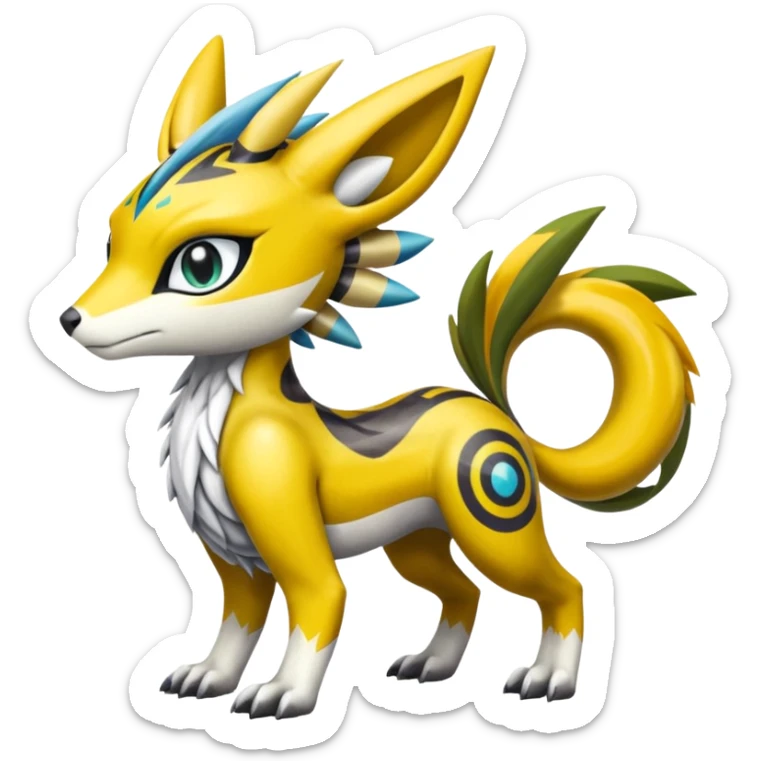 Colorful Meloetta-Bolthund-Renamon-Wargreymon-Sergal-Pokémon-Digimon-Fakémon-fusion-hybrid-creature sticker