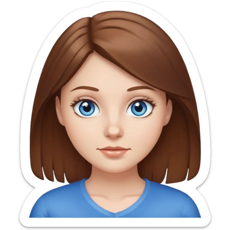 whit girl with brown hair with blue eyes and a round face  sticker