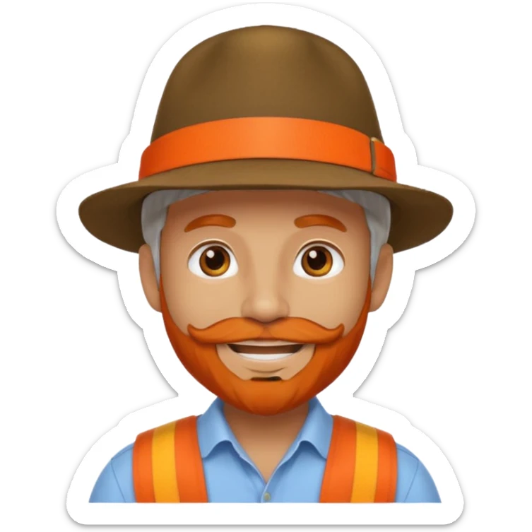 change the hat band with orange band and a red belt. change the facial hair to white.  sticker