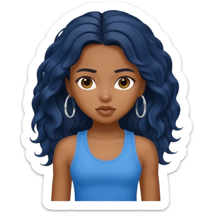 a pretty bratz brown girl with long wavy black hair and a blue tank top on sticker