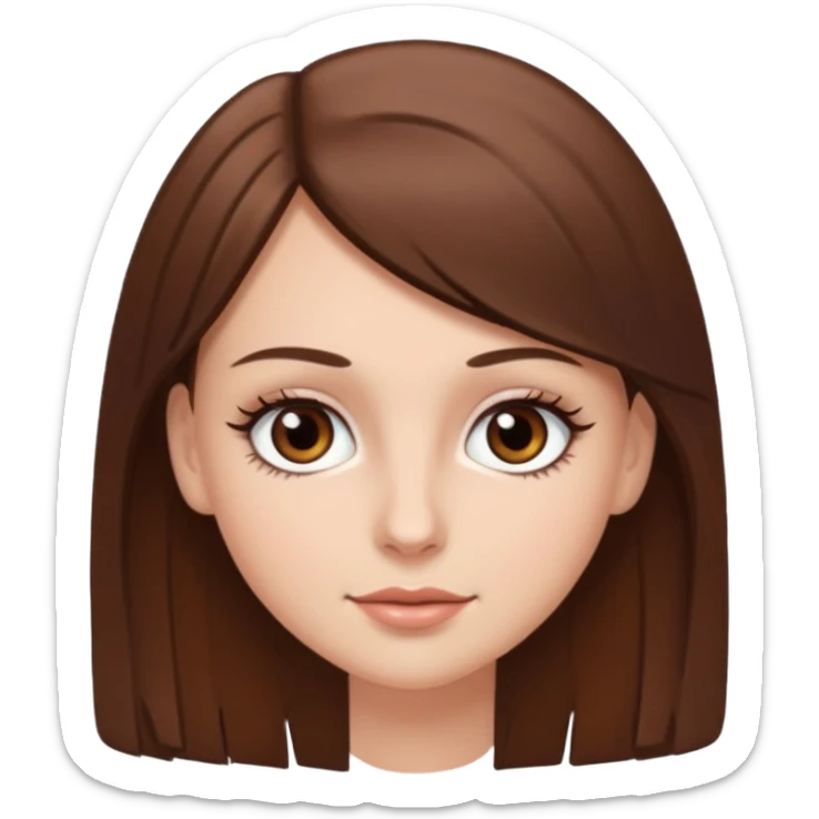 Emoji de chica blanca con cabello castaño lacio y ojos cafés con pestañas bonitas sticker