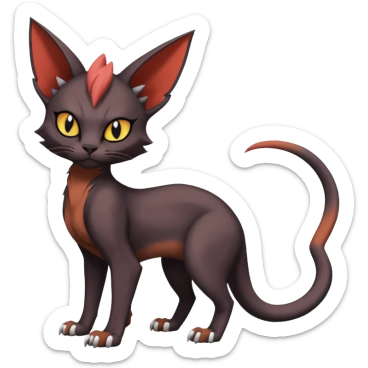 Black edgy Noivern-Torracat-Sphynx-Lykoi-Caracal-cat-Fakemon full-body sticker
