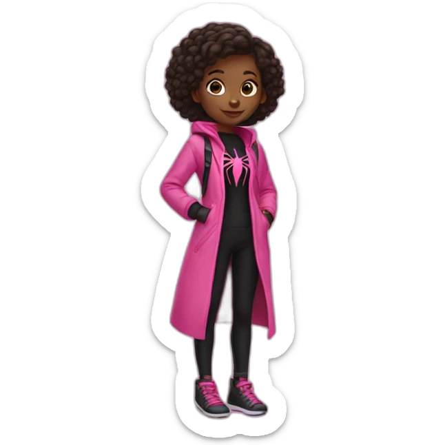 A girl who looks like Spider-Man but dressed in pink and black sticker