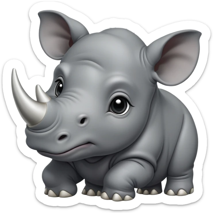 cinematic-noble-baby rhinoceros-portrait-emoji,slate grey hide -poised-and-regal,-with-a-massive,-powerful-build-and-a-thick,-deep-set-soulful-piercing-eyes,-simplified-yet-sharp-and-sophisticated-features,-highly-detailed, large black eyes sticker