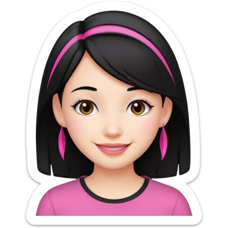 girl with black hair and pink streak by ear sticker
