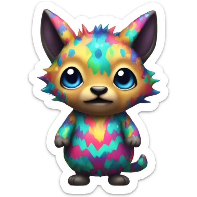 an edgy cute kawaii vernid-fionbri with colorful splash patterns full body sticker