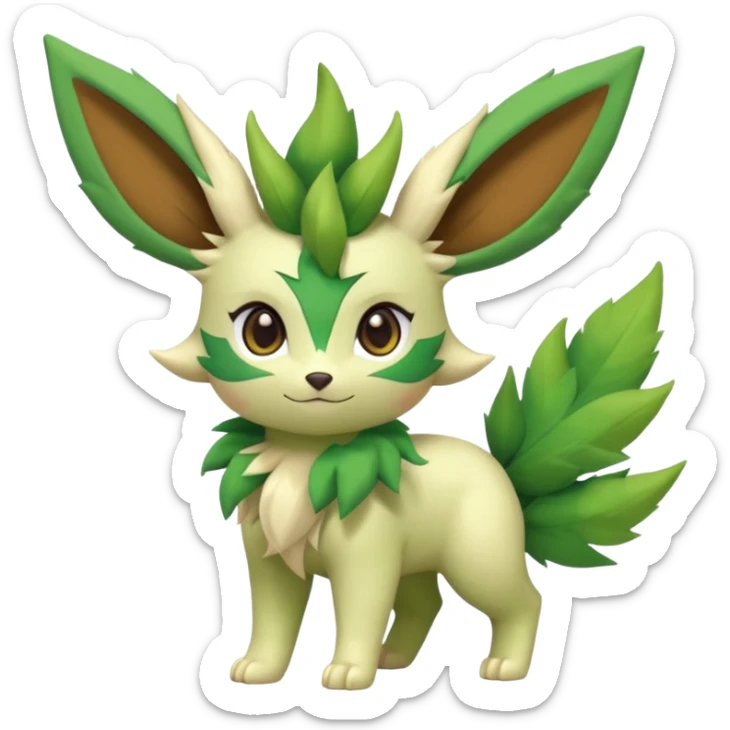 Kawaii cute cool feral Sprigatito-Leafeon-Shaymin-Fakémon-hybrid (full body) sticker