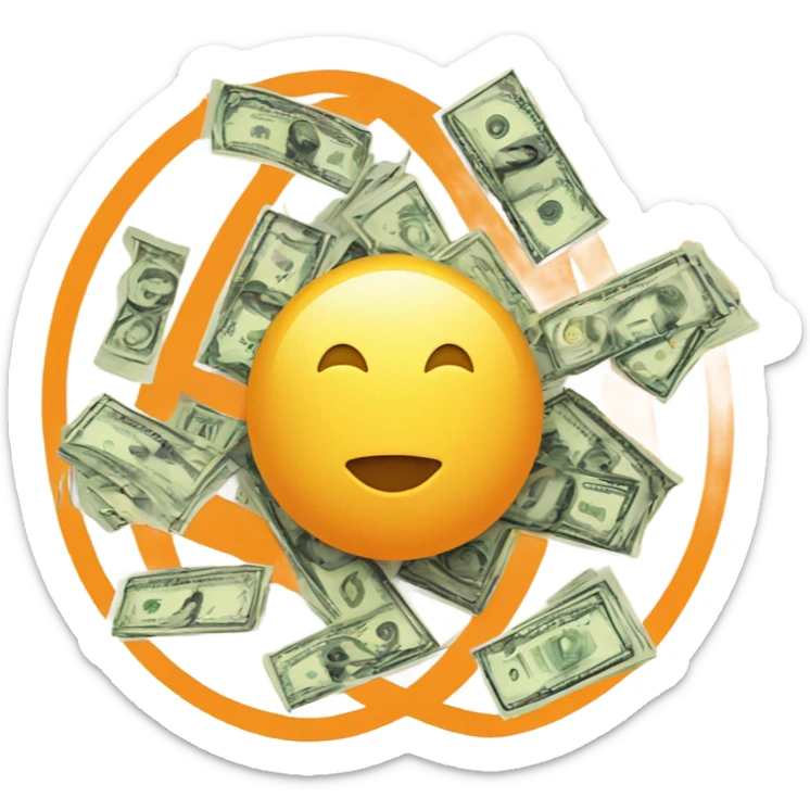 Free or no money represented by image of cash with yellow or orange circle with diagonal line crossing from top left to bottom right of circle overlayed on top and over image of cash sticker