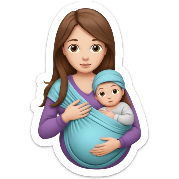 Pregnancy babywearing mom with long brown hair and fair skin with a baby and wrap  sticker