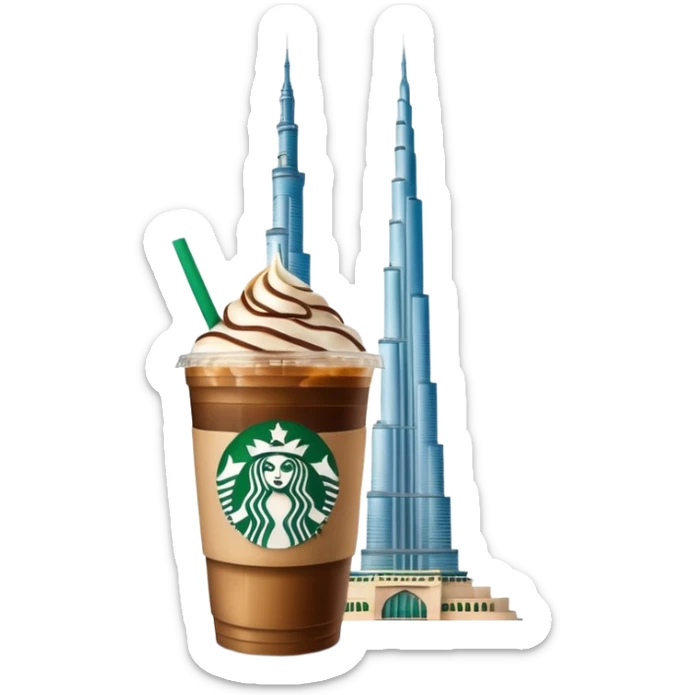 Starbucks iced coffee with Dubai chivalry bar with green filling and burn Khalifa  sticker