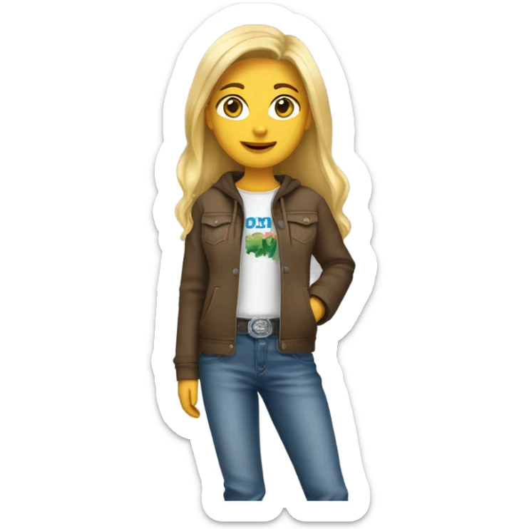 Blonde girl wearing square toe cowboy boots and jeans with a hoodie sticker