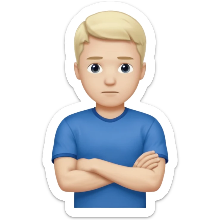 Pale blond man in blue football t shirt crossed arms (he is cold trembling ) sticker