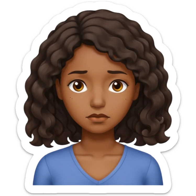 Sad face medium brown skin color black women wavy hair shoulder length sticker