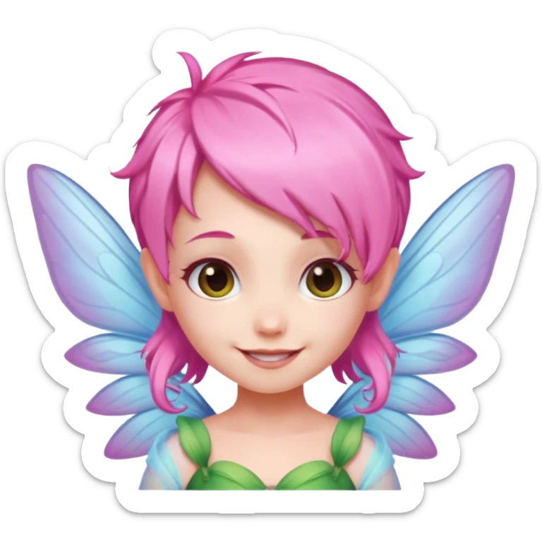 A tiny pastel fairy with pink hair with glowing wings and a sweet smile  sticker