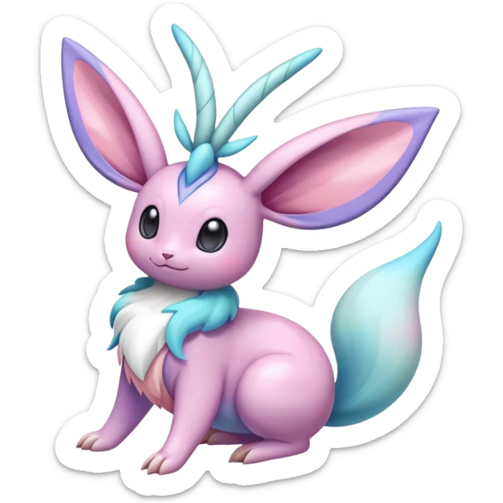 Colorful Shiny Exotic Cresselia-Sylveon-Minccino-Fakémon-hybrid-creature (full body)  sticker