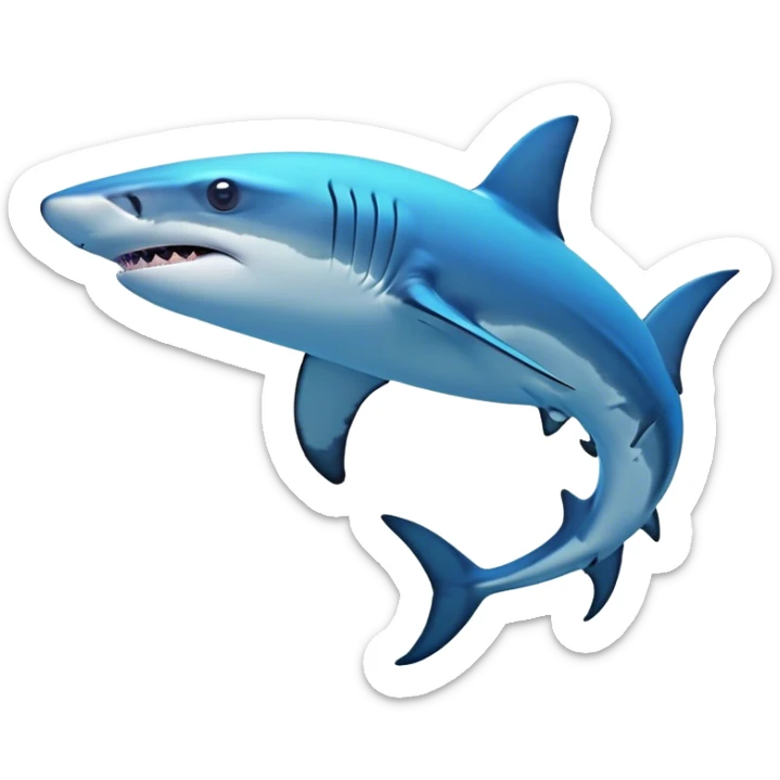Cinematic Noble Hammerhead Shark Portrait Emoji, Poised and regal, with a broad, flattened hammer-shaped head, wide-set eyes, and a streamlined, powerful body gliding through deep blue waters, Simplified yet sharp and sophisticated features, highly detailed, glowing with a cool, oceanic luminescence, high shine, intelligent and commanding, stylized with an air of marine authority, focused and vigilant, soft glowing outline, capturing the essence of a watchful and confident predator that appears ready to glide out of the screen with effortless power! sticker