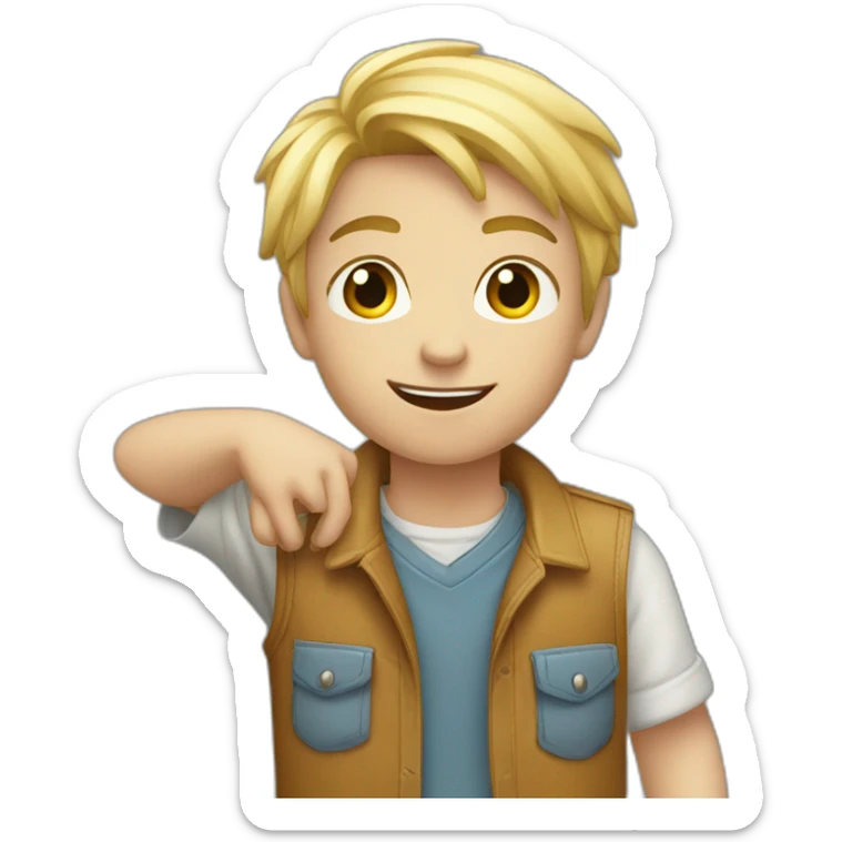 Young blond with plus eyes child with a arm in the pocket and his right arm toward the sky sticker