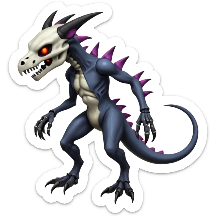 Shiny Futuristic Badass Demonic Spectral Dusky Spooky Skull-faced Cool Hot Stylish Handsome Alien-Salandit-Darkrai-Marowak-Venom-Fakémon-fusion (full body) sticker