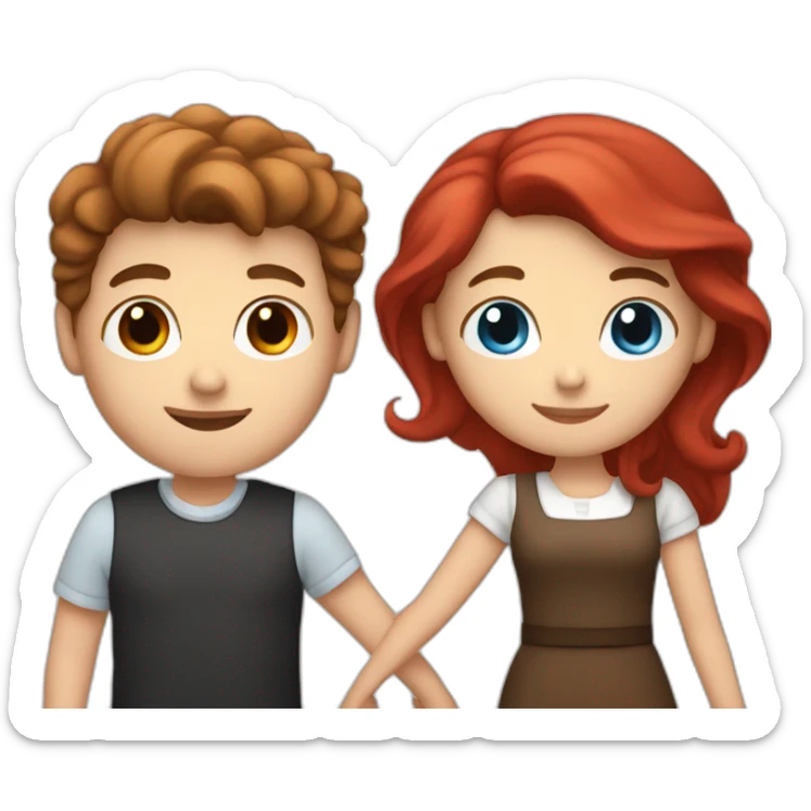White male with brown hair and brown eyes holding hands with white female with red hair and blue eyes sticker
