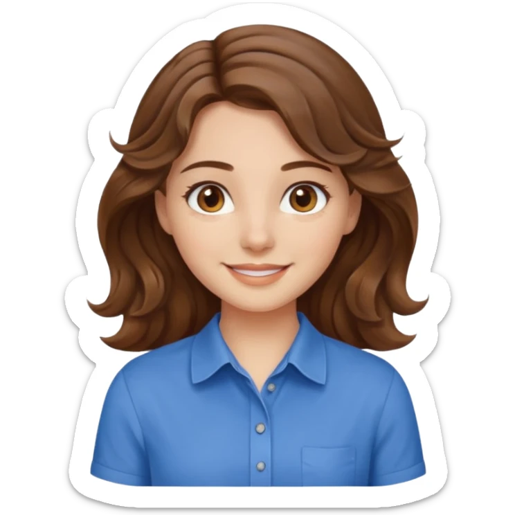 brown hair, hazel eyes, blue shirt, wavy hair pretty girl sticker