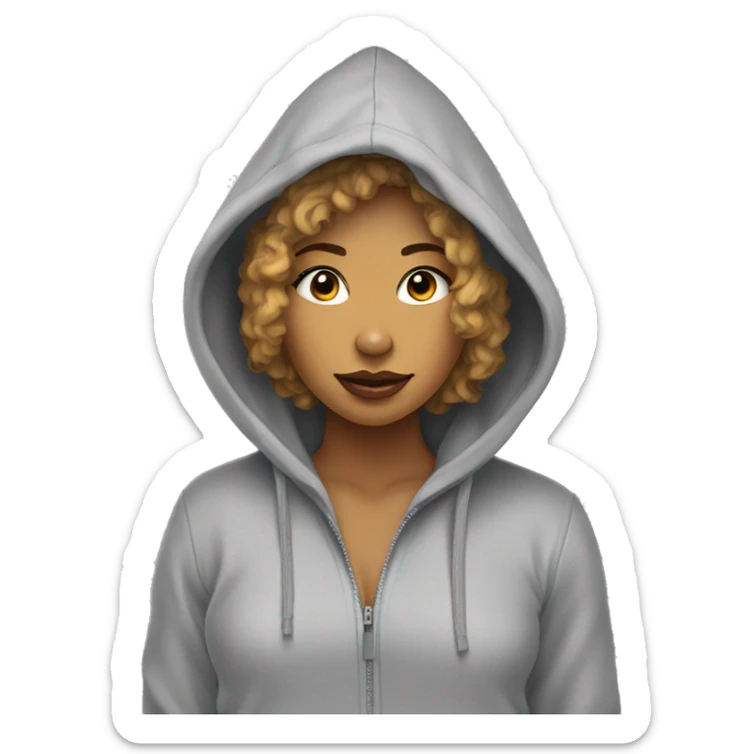Human in hoodie with head of a hot and sexy female Golden doodle   sticker
