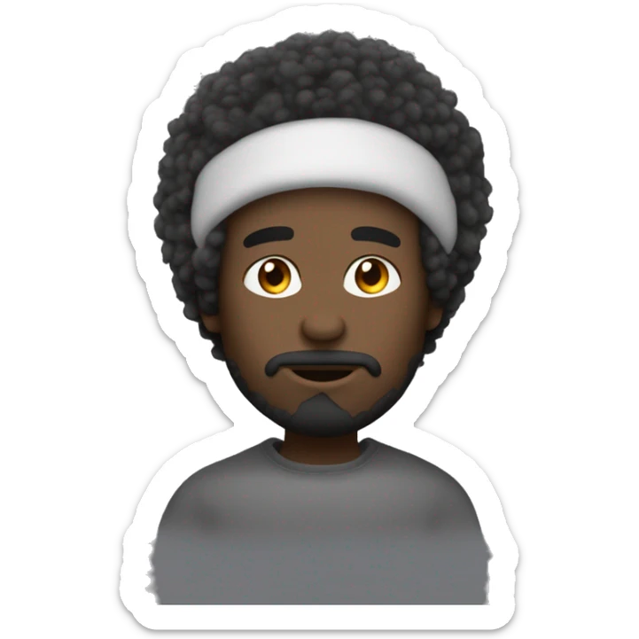 homme à la peau brune avec de longs cheveux noirs bouclés afro qui est heureu en ecoutant de la musique sticker