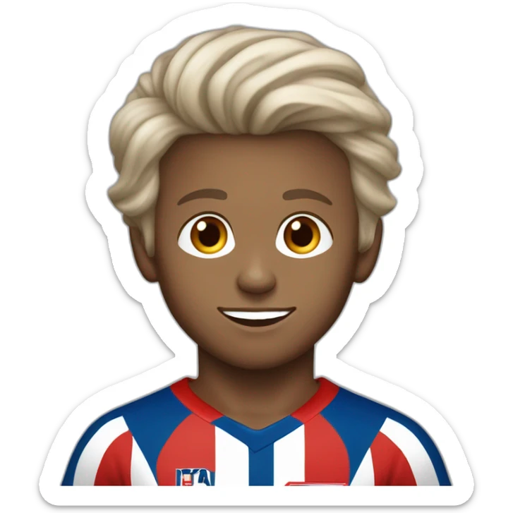Niño blanco de 6 años, pelo castaño, ojos marrones  con camiseta del Atlético de Madrid sticker