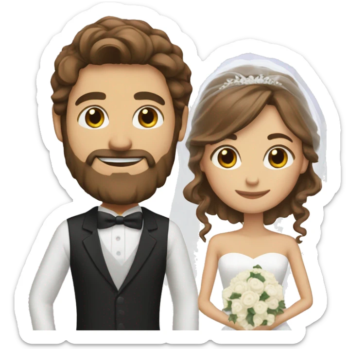 Groom with brown hair and beard and bride with long brown hair  sticker