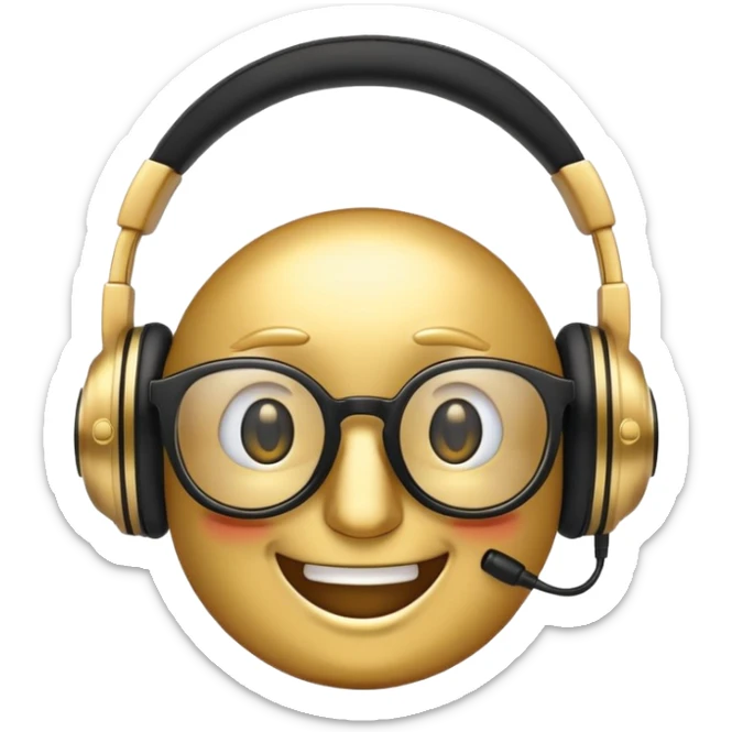 Emoji of glasses, with golden smile and headphone sticker