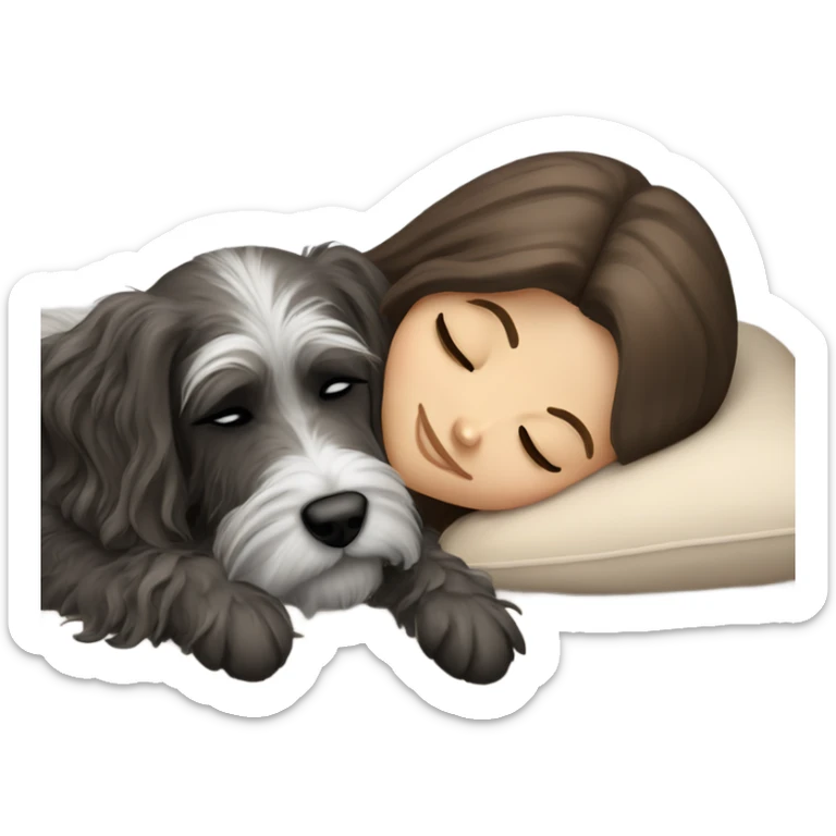 White girl brown long hair sleeping with a zvergschnauzer  sticker