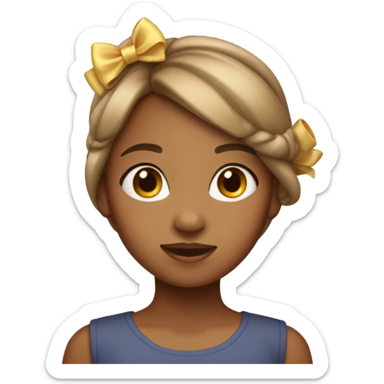 cute brown girl with straight hair and a bow on her head sticker