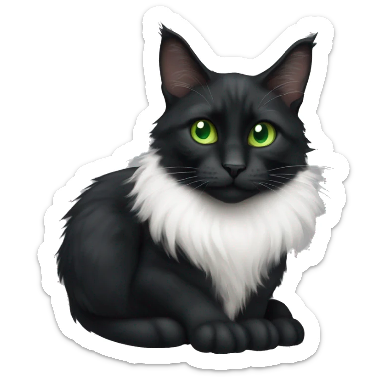 Black cat mainecoon/ European short Hair mix with green eyes and small Point with  white fur on the chest sticker