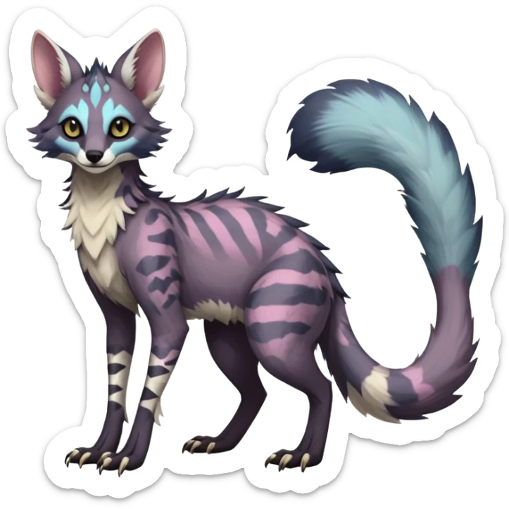 Feral Rare Fantasy dark pastel Vernid-Sergal-Genet-Trico-species by LiLaiRa, random markings, tufted tail, tufted ears, full body sticker