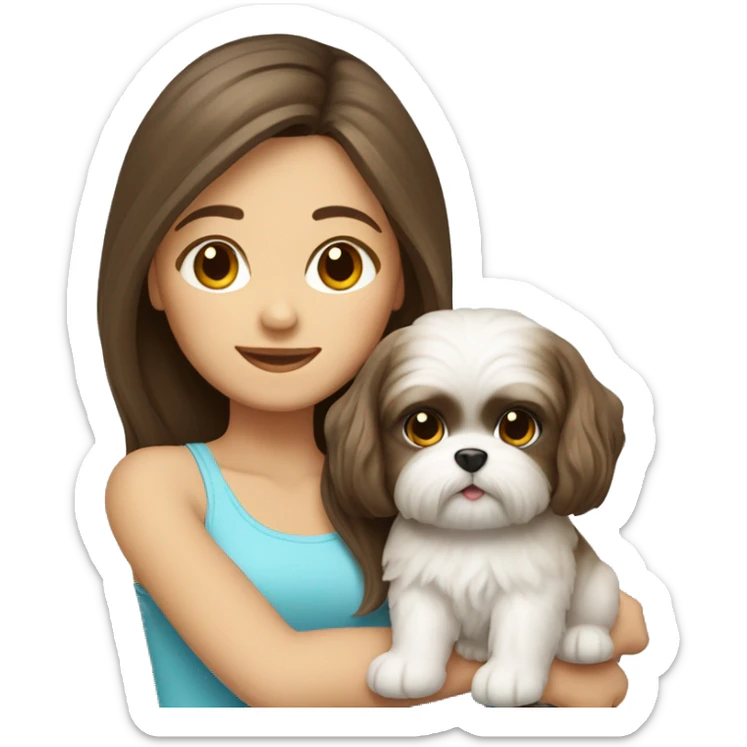 Brunette long hair light skin girl with shi tzu puppy sticker
