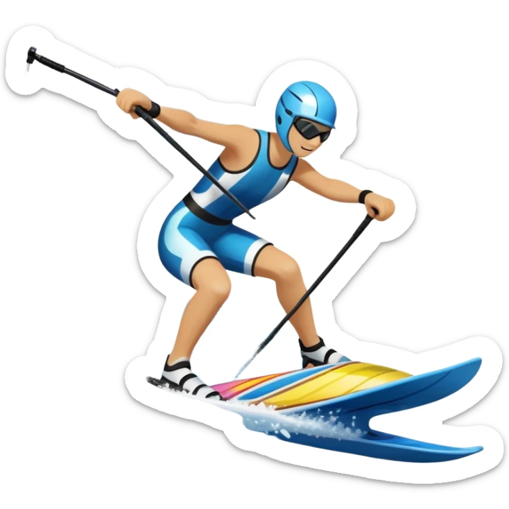 An icon featuring a close-up collage of water skis, splashing water across the surface. The design highlights the motion of the skis cutting through the water. Transparent background emphasizes the thrill of water skiing. sticker