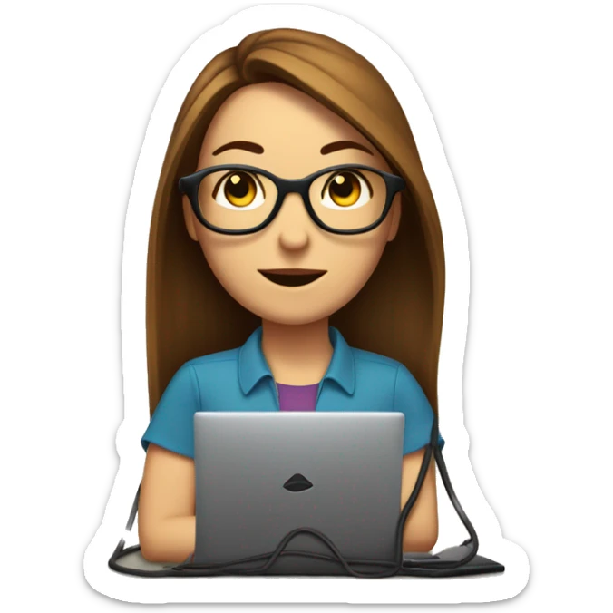 white female, brown straight hair with glasses, is unplugging an extension cord from a computer. sticker