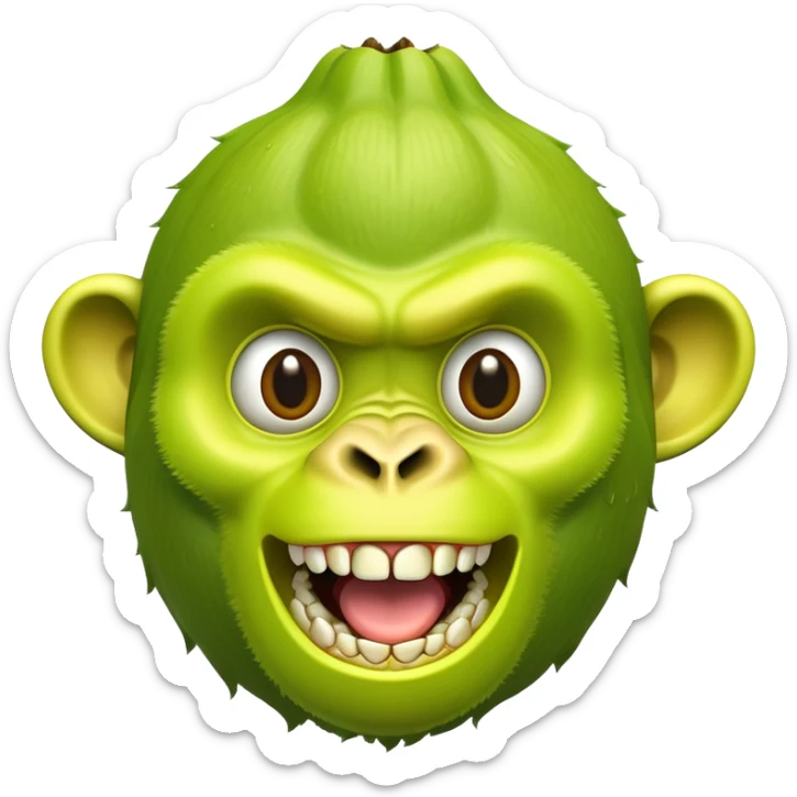 A peeled banana body with a lime green gorilla head showing teeth and expressive eyes sticker