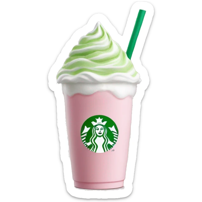 Clear Starbucks cup, no logo, with light pink drink, matcha foam, and whip cream on top sticker