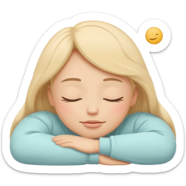 minimal flat emoji of a relaxed sleepy face,
closed eyes with soft curve,
peaceful expression,
gentle warm pastel colors,
calm wellness aesthetic,
no cartoon sleep symbols,
transparent background,
vector style
 sticker