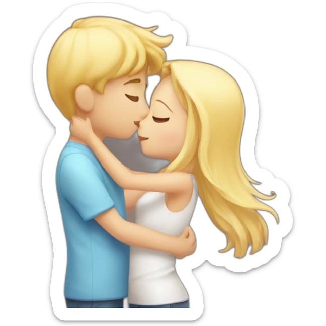 A blond boy who kisses a pretty blonde girl with a heart above their heads  sticker